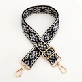 Close-up of 3.8cm jacquard woven bag strap with navy geometric pattern and gold hardware - Silver Clasp / Beige Dark Blue Floral