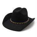 Classic black wool fedora cowboy hat with a gold and black decorative chain strap - M(56-58cm) / Black