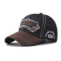 Vintage America denim baseball cap with brown suede brim and contrast stitching - Adjustable / Black