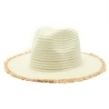 Classic straw sun hat for women with frayed brim and stylish pinched crown in off-white - M (56-58cm) / Creamy White