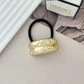 Elastic hair tie with hammered gold metal accessory and black durable rope band - Style M Light Gold