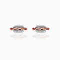 Creative hot dog stud earrings with 18K gold plating and orange zircon stones - Hot Dog Design-Silver