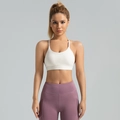Sport-BH in Cremeweiß und lila Yoga-Leggings mit hoher Taille und praktischen Seitentaschen - S / Cremeweiß