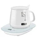 Ceramic mug warmer set with smart digital display heating base and stirring spoon - Set (Digital Display/USB) / White
