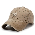 Washed khaki cotton baseball cap with black polka dots and 3D IB letter embroidery - Adjustable / Deep Beige