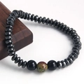 Frosted black stone beaded bracelet with accent red and green natural stone bead - Red Green Natural Stone Hematite