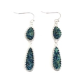 Bohemian silver earrings with blue-green druzy crystal teardrop pendants - Silver Frame Gradient Blue-Green (EA088-9银)