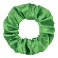 Close-up of emerald green satin scrunchie showing glossy texture and elegant folds - Emerald Green