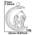 Detail showing dimensions of silver moon pendant with Celtic knot and girl figures - Pendant / Steel
