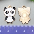 Cartoon panda alloy enamel charm in black and white with golden finish for DIY jewelry - Adorable Panda