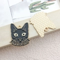 Cartoon black cat club enamel pendant with gold trim for DIY jewelry making - Black Cat Head with English Text 21x24mm