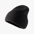 Classic black ribbed knit beanie hat for winter warmth and minimalist outdoor style - Black