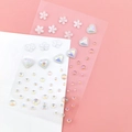 Sparkling mermaid shell face gems with floral and heart rhinestones for fairy makeup - White Flower Heart Jewels (BJA-647)