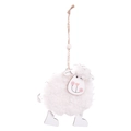 Cute white plush felt sheep ornament with wooden face and rustic hemp rope hanging loop - Style A
