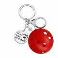 Red pickleball keychain with stainless steel engraved peace love pickleball charm - Red Pickleball