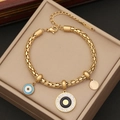 Goldenes Armband mit Evil Eye Anhängern, blauen Steinen und verstellbarer Kette - Zweifarbiges Böser Blick Geflochtene Kette Stil (3#)