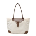Große Damen-Tragetasche aus Nylon in Beige und Braun mit Ledergriffen - Weiß