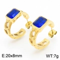 Gold chain link C-shaped earrings with rectangular blue zircon stones, size 20x8mm - Gold Dark Blue