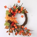 Herbst-Türkranz mit Sonnenblumen, Kürbissen, Beeren und Kiefernzapfen auf Weinreben - Mehrköpfiger Kürbis Sonnenblumen Kranz / 60CM