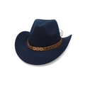 Navy blue western wool felt cowboy hat with vintage beaded geometric pattern band - One Size / Navy Blue (Gold Hexagon Band)