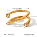 Detailed view of an 18K gold-plated stainless steel spiral ring with cubic zirconia stones - Spiral Wrap Round Zirconia Style (HC-R30320) / Adjustable Open