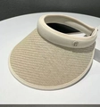 UPF50+ wide brim open-top sun hat in beige straw weave with white headband - Headband Style with G Metal Buckle / Beige