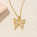 Gold plated butterfly necklace with cat eye stone and pave zircon crystal details - BXL0256-20 Gold Full Diamond Butterfly