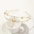 Detail of gold moon and star headband with sparkling rhinestones for bridal hair - Metal Headband-Star & Moon Gold