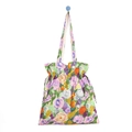 Borsa tote in tela con stampa floreale stile pittura a olio e chiusura a cordoncino - Texture Verde Viola