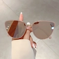 Chic cat-eye sunglasses in translucent light pink frames with golden metal nose bridge - Jelly Pink Frame Silver Mirror Lens