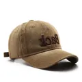 Vintage washed khaki cotton baseball cap featuring 3D embroidered Back lettering - Khaki