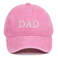 Detailed close-up of pink washed cotton baseball cap with white DAD embroidery texture - DAD Embroidery / Pink