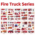 Detail view of 10-piece waterproof firetruck cartoon temporary tattoo stickers for kids - Fire Truck Series / Regular