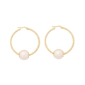 Elegant gold hoop earrings with textured finish and white pearl pendants on white backdrop - 2# Textured Round