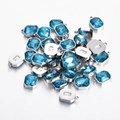 Octagon blue crystal pendants with silver stainless steel settings for jewelry making - Sky Blue