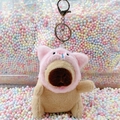 Cute Capybara plush keychain wearing pink pig costume on pastel foam balls - Pig Hat Light Brown + Silver Clip
