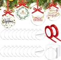 Clear round acrylic Christmas ornament set with red ribbons for DIY holiday hanging decor - 30Pcs/Box
