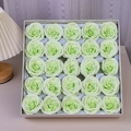 Gift box with 25 light green artificial soap roses in a 5x5 grid for Valentine's Day - Awakening Rose / 25 Pcs/Box / Pale Green