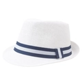 Men's white straw sun hat with blue striped ribbon trim for beach summer vacations - 58cm / White