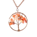 Antique copper Tree of Life necklace with natural carnelian and yellow crystals - 3.5cm Diameter / Antique Copper/Red Agate