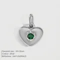 May birthstone heart pendant in silver stainless steel with green emerald crystal - May Green / Silver