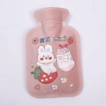 Pink plush hot water bottle with cute cartoon rabbit sitting on a strawberry - Pink - Small Flower Rabbit