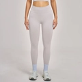 High-waist seamless yoga pants in light purple with supportive ribbed tummy control waistband - White Sand