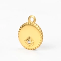 Pendentif en acier titane plaqué or 18k avec un accent étincelant en zircon blanc - Forme ronde