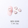 Pink heart nail charms with gold metal edges, 7.5mm size for manicures and DIY art - 8308 Gold Border Pink Pearl (7.5*7.5mm)
