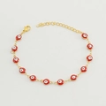 Turkish Evil Eye bracelet in gold finish with red beads and adjustable lobster clasp - Red Eye