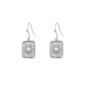 Silver rectangular drop earrings with hammered texture and radiant sunburst rhinestone - Hammered Square Plaque (E303217) - Steel White