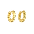 Close-up of twisted gold plated brass huggie hoop earrings with high mirror finish - Gold 11mm Round