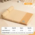 Washable plush dog bed mat with size chart in brown and light yellow lamb fleece - Yellow Pillow Style