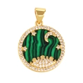 Golden pendant with green malachite stone center and zircon sun and moon design - Sun Moon Star-Malachite